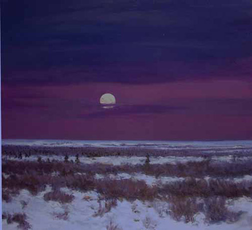  David Rosenthal Oil Painting Alaska Artist, Painting Image Moonrise over Tundra
